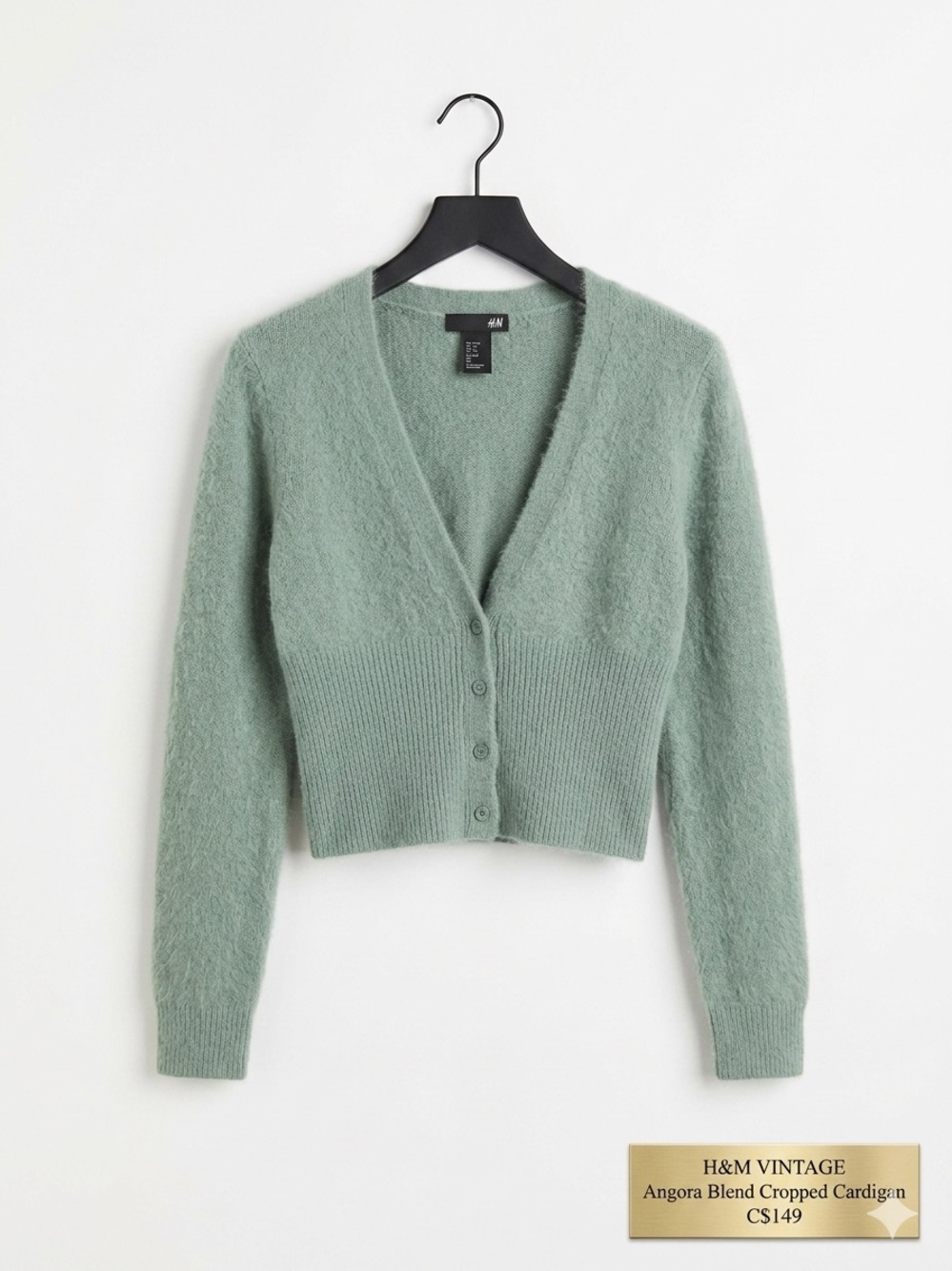 H&M VINTAGE Angora Blend Cropped Cardigan – Fuzzy Sage Green – VGUC– XS*